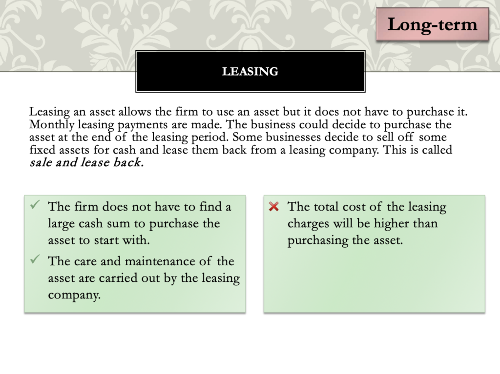 Sources of Finance Presentation Notes